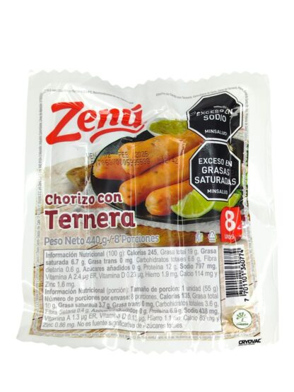 CHORIZO DE TERNERA ZENÚ X8 UNDS